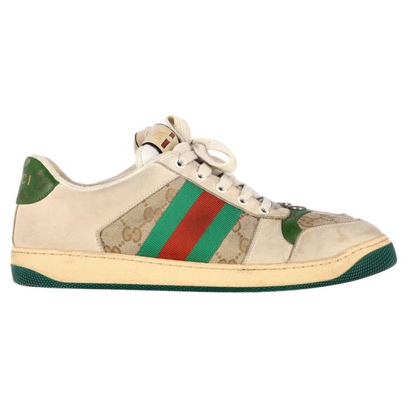 Gucci Screener Distressed Sneakers in Beige Leather and Canvas - Picture 1 of 10